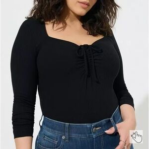 Everyday Rib Sweetheart Tie Front Keyhole Top